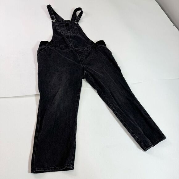 Old Navy Maternity Overalls Womens 16 Black Side Panel Bibs Denim Straight - Picture 1 of 10